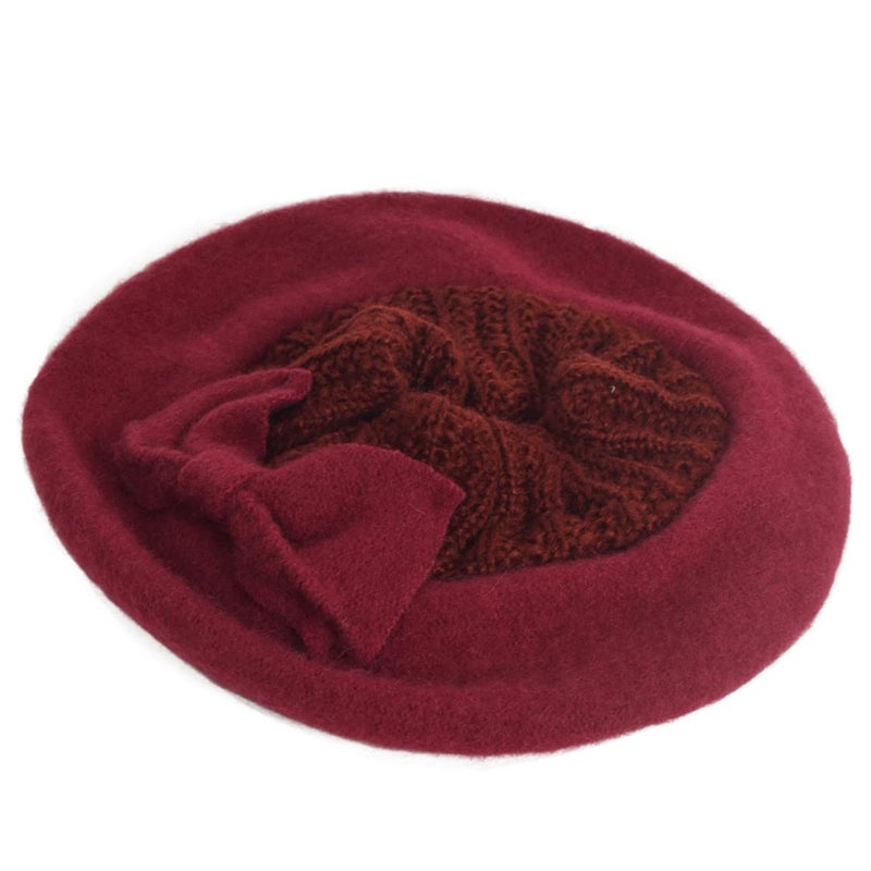 VECRY Women's 100% Wool Bucket Hat Felt Cloche Beret Dress Winter Beanie Hats (Beret-Claret) - Image 3